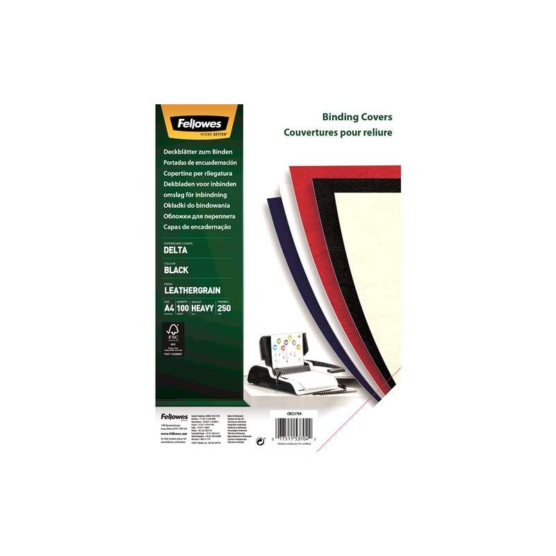 PORTADA DE CARTULINA FELLOWES NEGRO 250GR P/100
