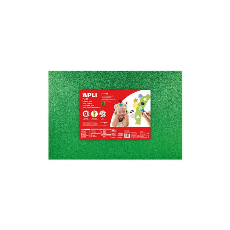 LAMINA EVA APLI 40X60CM. VERDE PURPURINA P/3 HOJAS