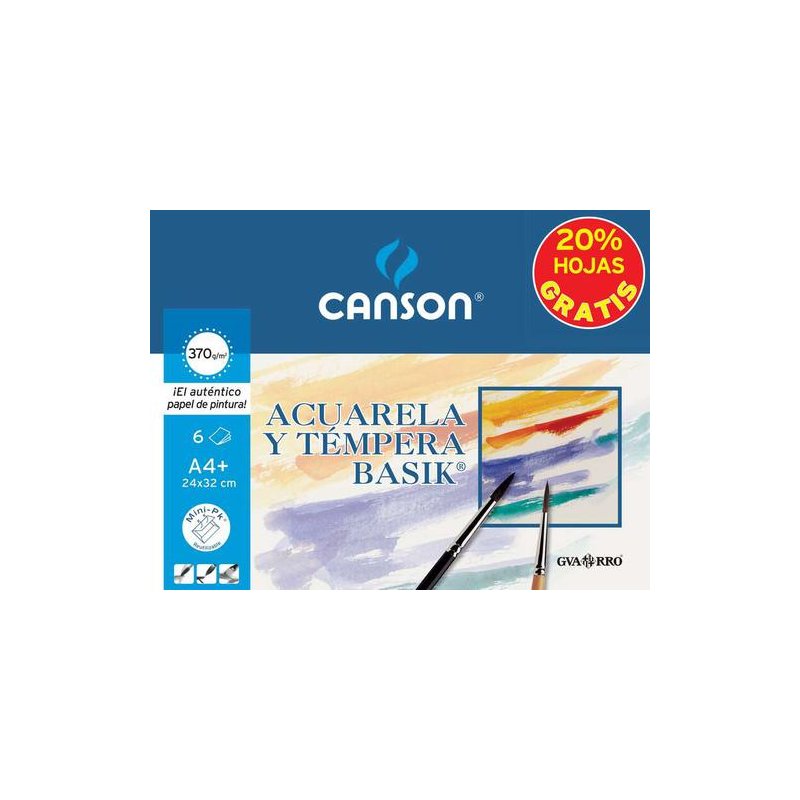 PAPEL ACUARELA CANSON BASIK A4+370GR PACK 6H.+20%