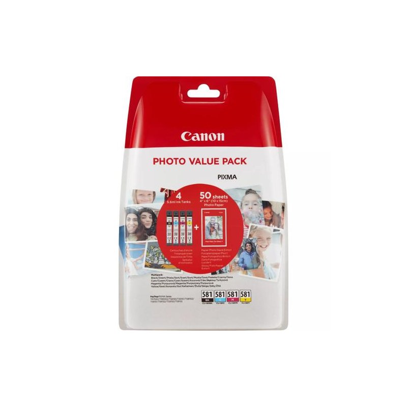 CANON CARTUCHO CLI581 PACK 4 CARTUCHOS+50 HOJAS