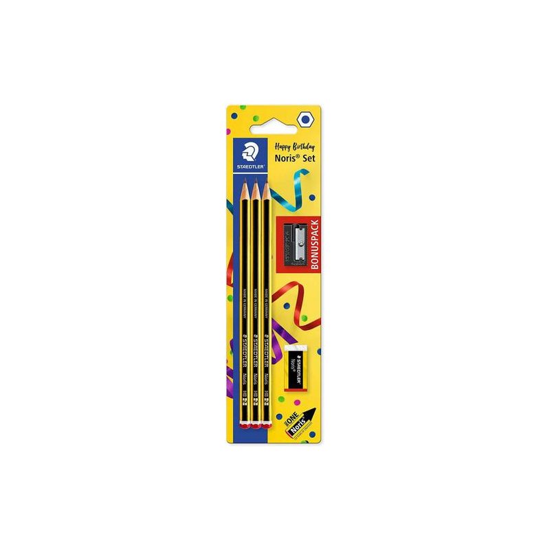 PACK 3 LAPIZ STAEDTLER NORIS Nº 2  GOMA+SACAPUNTAS