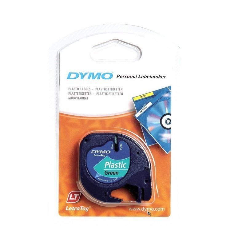 CINTA DYMO LETRATAG PLASTICO 12MMX4M. NEGRO/VERDE